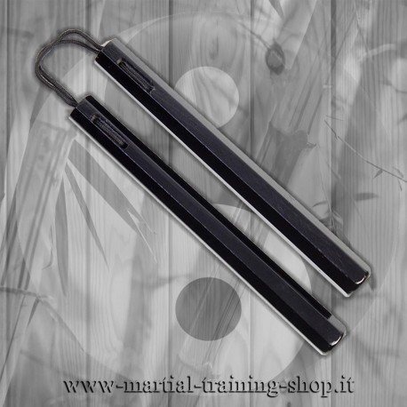 Nunchaku Ottagonale Legno Nero con Corda Arti Marziali Cinesi Kung Fu Karate