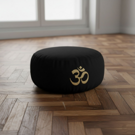 Cuscino Meditazione Zafu OM Nero - Cotone Organico OCS - Yoho Essential